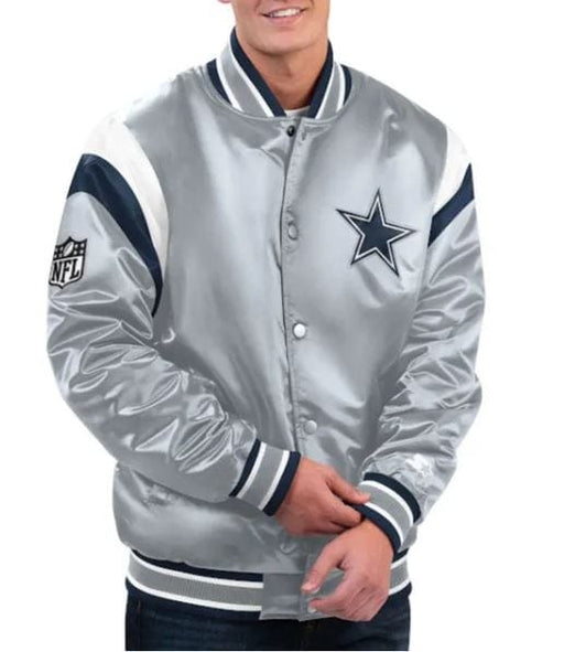 G-III Jacket Dallas Cowboys Starter Gray Shutout Satin Full-Snap Jacket - Men's