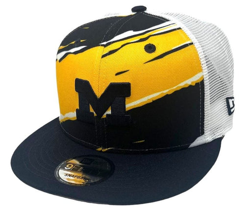New Era Adjustable Hat Navy Michigan Wolverines New Era Navy Tear Stripe Trucker 9FIFTY Snapback Hat