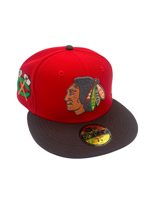 Adult Chicago Blackhawks New Era Red/Brown Classic Custom Side Patch 59FIFTY Fitted Hat - Men's