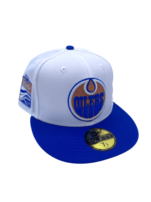 Adult Edmonton Oilers New Era White/Blue Custom Side Patch 59FIFTY Fitted Hat - Men's