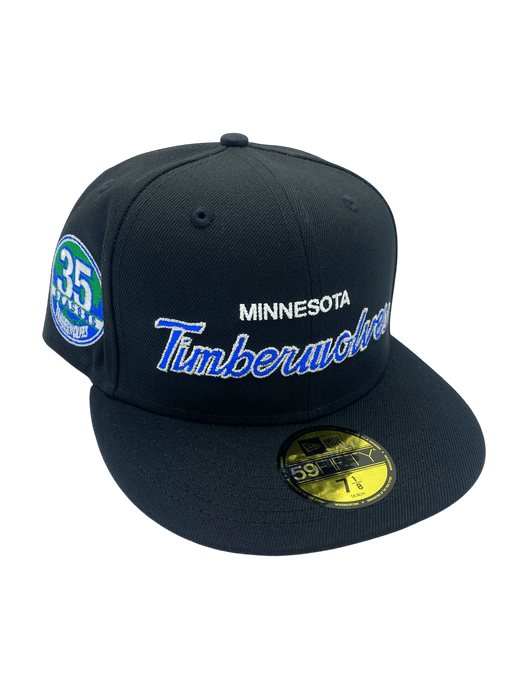 Adult Minnesota Timberwolves New Era Black Custom Script Side Patch 59FIFTY Fitted Hat - Men's