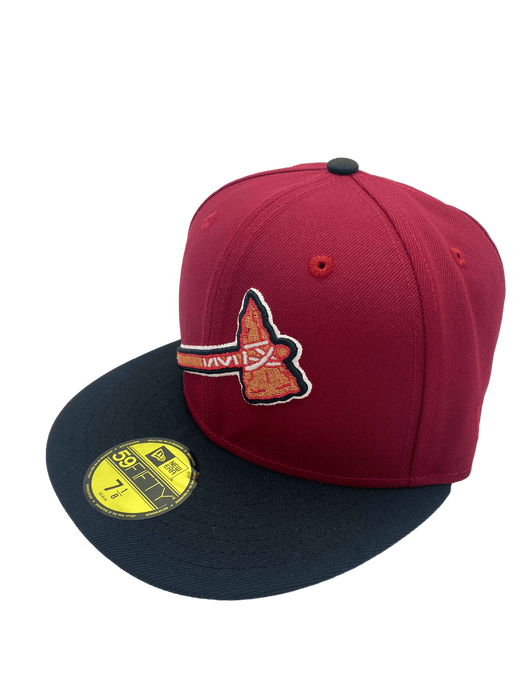 New Era Fitted Hat Atlanta Braves New Era Red Custom Warrior Side Patch 59FIFTY Fitted Hat - Men's
