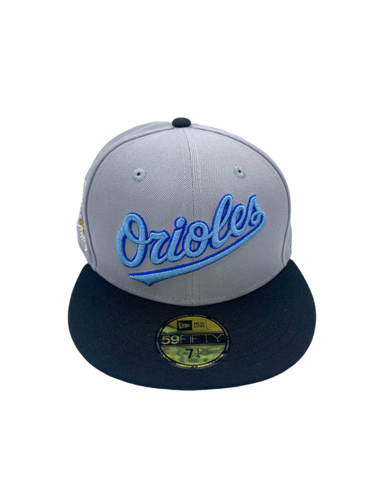New Era Fitted Hat Baltimore Orioles New Era Gray/Black Frozen Oriole Custom Side Patch 59FIFTY Fitted Hat