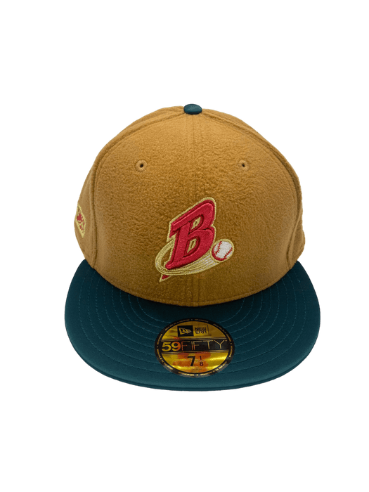 New Era Fitted Hat Buffalo Bisons New Era Brown/Green Fleece Buffalo Hyde Custom Side Patch 59FIFTY Fitted Hat - Men's