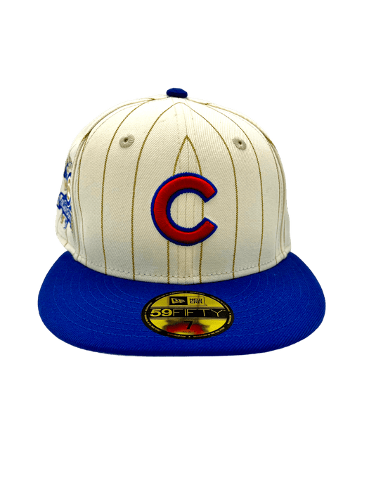 New Era Fitted Hat Chicago Cubs New Era Chrome Historic Pinstripe Side Patch 59FIFTY Fitted Hat - Men's