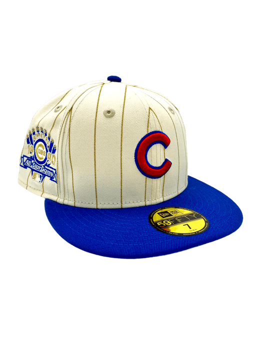 New Era Fitted Hat Chicago Cubs New Era Chrome Historic Pinstripe Side Patch 59FIFTY Fitted Hat - Men's