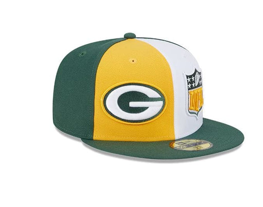 New Era Fitted Hat Green Bay Packers New Era Gold/Green 2023 Sideline 59FIFTY Fitted Hat - Men's