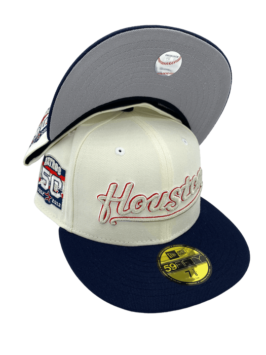 New Era Fitted Hat Houston Astros New Era Chrome/Navy Custom Side Patch 59FIFTY Fitted Hat