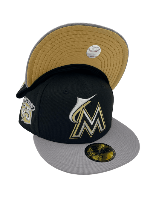 New Era Fitted Hat Miami Marlins New Era Black WP 3.0 Custom Side Patch 59FIFTY Fitted Hat