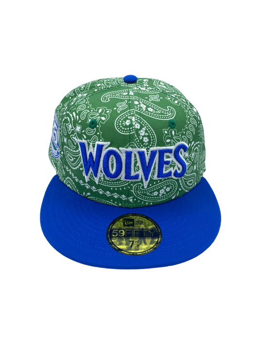 New Era Fitted Hat Minnesota Timberwolves New Era Green & Paisley Custom Side Patch 59FIFTY Fitted Hat - Men's