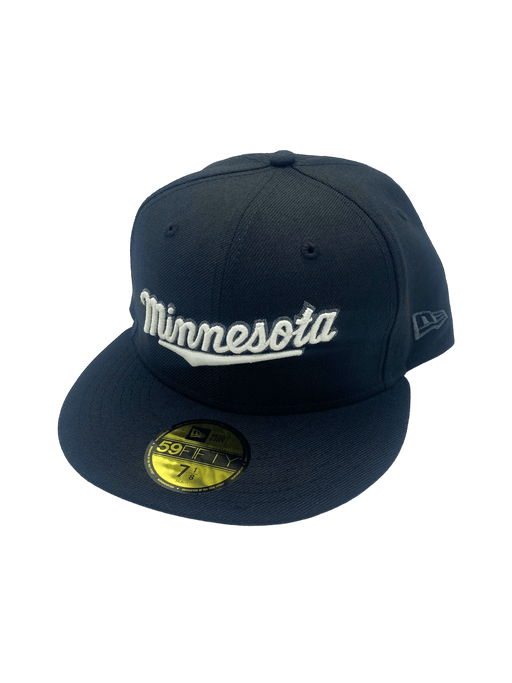 New Era Fitted Hat Minnesota Twins New Era Black/White Custom M Script 59FIFTY Fitted Hat - Men's