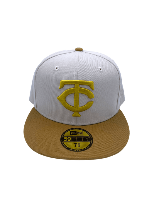 New Era Fitted Hat Minnesota Twins New Era Stone/Gold Custom Side Patch 59FIFTY Fitted Hat - Men's