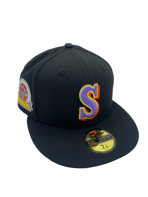 New Era Fitted Hat Seattle Mariners New Era Black Custom Gamer Pack Side Patch 59FIFTY Fitted Hat