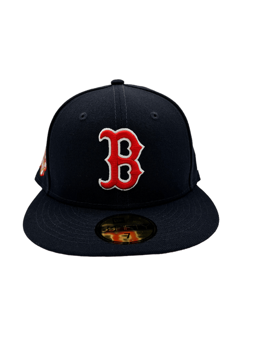 New Era Fitted Hat Boston Red Sox New Era Custom 59Fifty Navy Visor Patch Fitted Hat