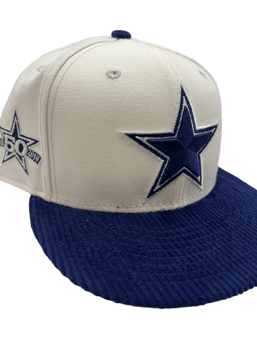 New Era Fitted Hat Dallas Cowboys New Era Custom Corduroy Brim Cream 59FIFTY Fitted Hat