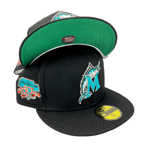New Era Fitted Hat Miami Marlins New Era Custom Black Mesh Ninties Side Patch 59FIFTY Fitted Hat