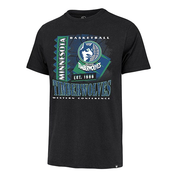 47 Brand, LLC Apparel NBA Adult Minnesota Timberwolves Black '47 Brand Vintage Collage Franklin T-Shirt - Men's