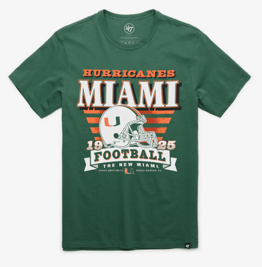 47 Brand Shirts Adult Miami Hurricanes '47 Green Stripe Splash Franklin T Shirt - Men's