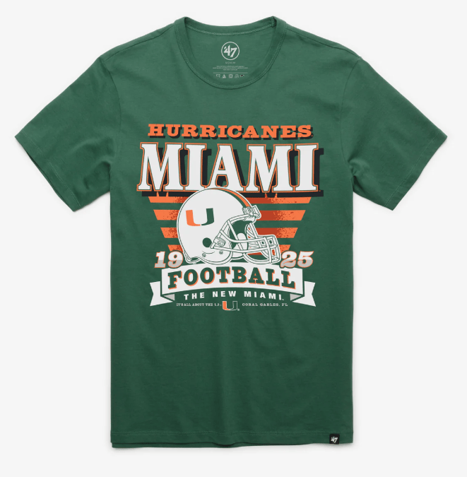47 Brand Shirts Adult Miami Hurricanes '47 Green Stripe Splash Franklin T Shirt - Men's