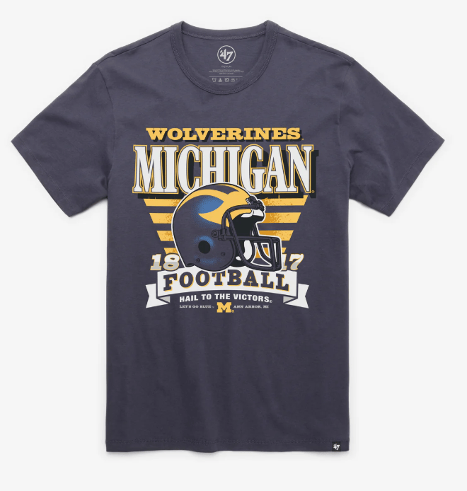 47 Brand Shirts Adult Michigan Wolverines '47 Navy Stripe Splash Franklin T Shirt - Men's