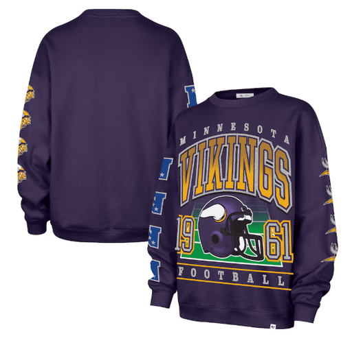 47 Brand Shirts Adult Minnesota Vikings '47 Purple Go Big Oversized Crewneck Sweatshirt - Women's