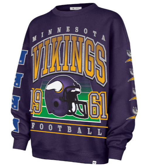 47 Brand Shirts Adult Minnesota Vikings '47 Purple Go Big Oversized Crewneck Sweatshirt - Women's