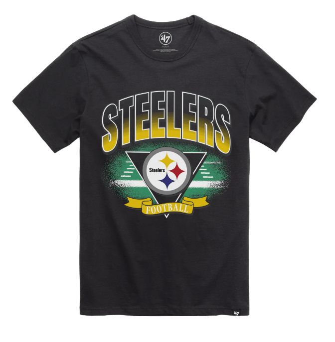 Adult Pittsburgh Steelers '47 Brand Black Arena Fade Franklin T Shirt - Men's