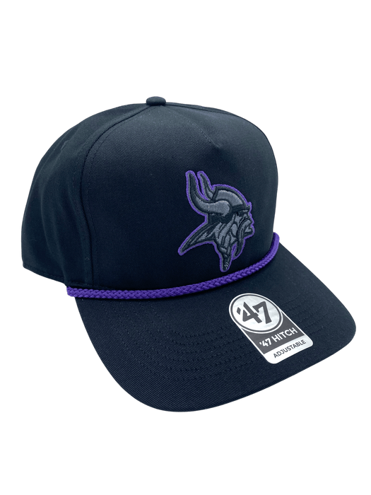Adult Minnesota Vikings '47 Black Team Logo Rope Hitch Adjustable Snapback Hat - Men's