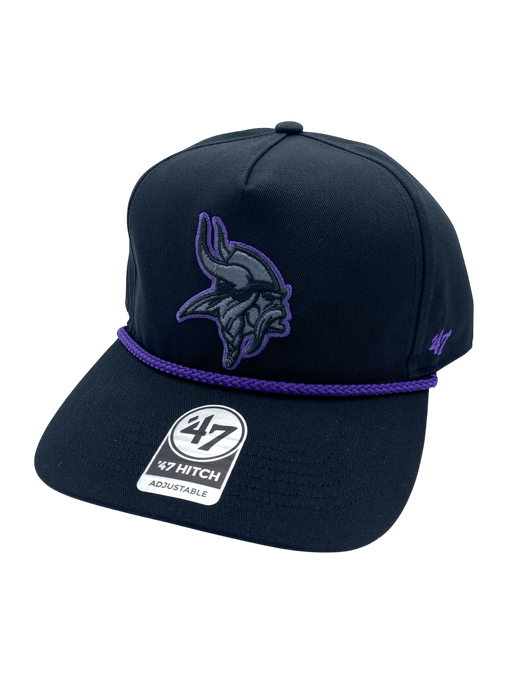 Adult Minnesota Vikings '47 Black Team Logo Rope Hitch Adjustable Snapback Hat - Men's