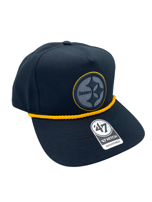 Adult Pittsburgh Steelers '47 Black Team Logo Rope Hitch Adjustable Snapback Hat - Men's