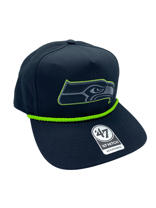 Adult Seattle Seahawks '47 Black Team Logo Rope Hitch Adjustable Snapback Hat - Men's