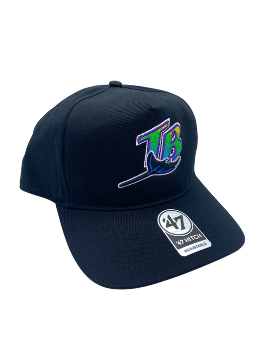 Adult Tampa Bay Rays '47 Black Cooperstown Team Logo Hitch Adjustable Snapback Hat - Men's