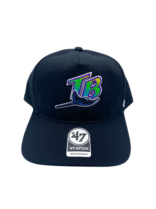 Adult Tampa Bay Rays '47 Black Cooperstown Team Logo Hitch Adjustable Snapback Hat - Men's