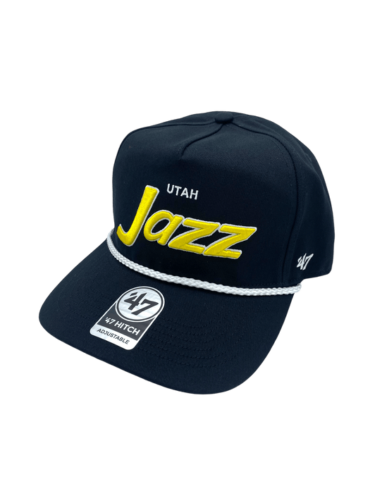 Adult Utah Jazz '47 Crosstown Script Hitch Black Adjustable Snapback Hat - Men's