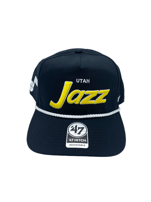 Adult Utah Jazz '47 Crosstown Script Hitch Black Adjustable Snapback Hat - Men's