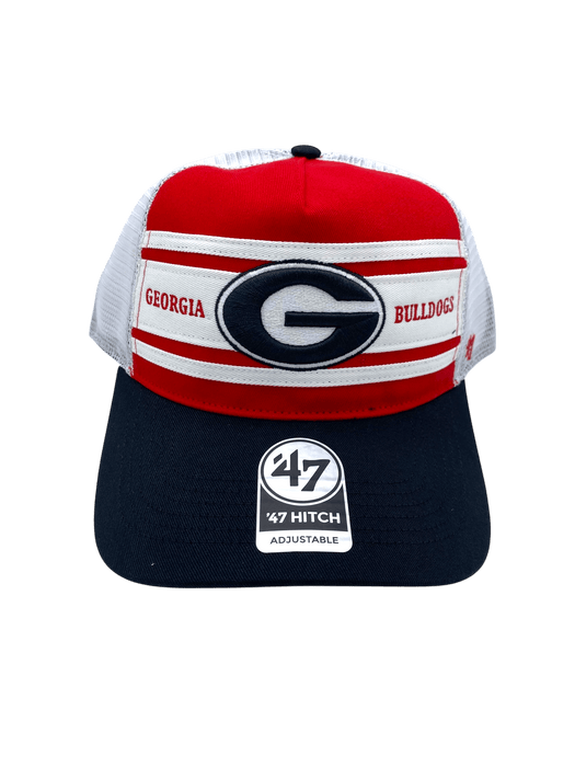 Adult Georgia Bulldogs '47 Red/Black Stripe Mesh Hitch Adjustable Snapback Hat - Men's