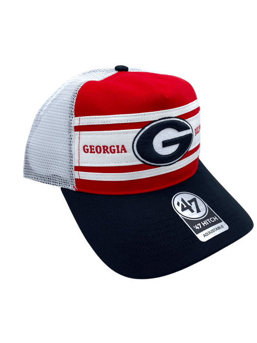 Adult Georgia Bulldogs '47 Red/Black Stripe Mesh Hitch Adjustable Snapback Hat - Men's