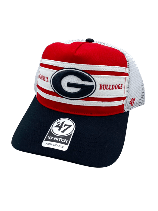 Adult Georgia Bulldogs '47 Red/Black Stripe Mesh Hitch Adjustable Snapback Hat - Men's
