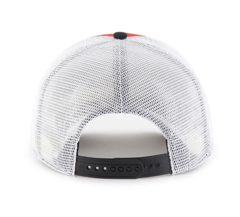 Adult Wisconsin Badgers '47 Red/Black Stripe Mesh Hitch Adjustable Snapback Hat - Men's