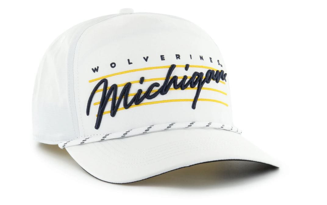 Men's '47 White Michigan Wolverines Downburst Hitch Trucker Snapback Hat