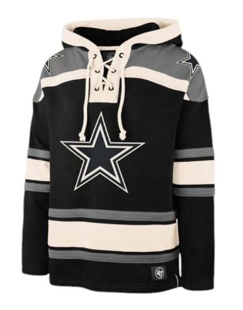 47 Brand Sweatshirts Adult Dallas Cowboys '47 Black Superior Lacer Hooded Sweatshirt - Men's