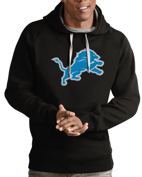 47 Brand Sweatshirts Adult Detroit Lions Antigua Black Victory Logo Hooded Sweatshirt - Men's