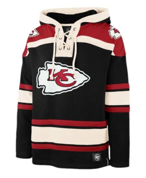 47 Brand Sweatshirts Adult Kansas City Chiefs '47 Black Superior Lacer Hooded Sweatshirt - Men's