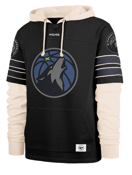 47 Brand Sweatshirts Adult Minnesota Timberwolves '47 Black Split Zone Cornerback Duo Hooded Sweatshirt - Men's