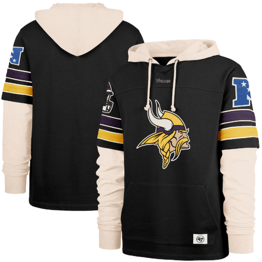 47 Brand Sweatshirts Adult Minnesota Vikings '47 Black Split Zone Cornerback Duo Hooded Sweatshirt - Men's