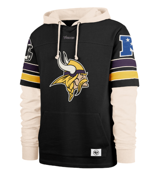 47 Brand Sweatshirts Adult Minnesota Vikings '47 Black Split Zone Cornerback Duo Hooded Sweatshirt - Men's