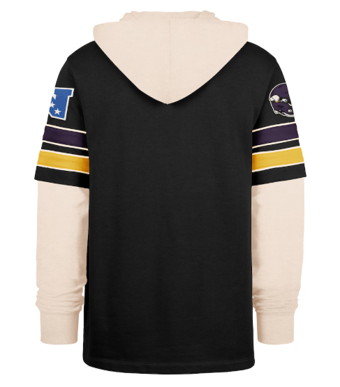 47 Brand Sweatshirts Adult Minnesota Vikings '47 Black Split Zone Cornerback Duo Hooded Sweatshirt - Men's