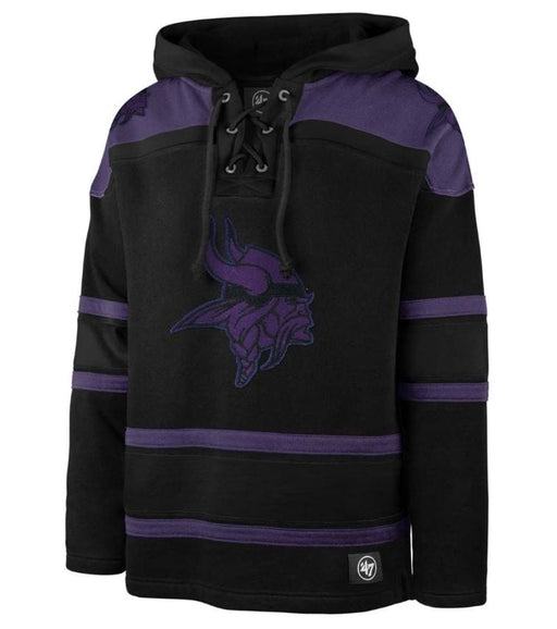 47 Brand Sweatshirts Adult Minnesota Vikings '47 Black Superior Lacer Hooded Sweatshirt - Men's