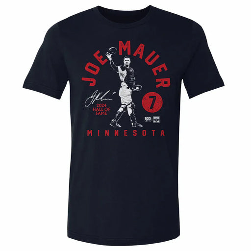 500 Level Apparel MLB Adult Joe Mauer Minnesota Twins Retro Arch HOF Navy T-Shirt - Men's