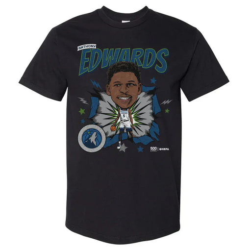 500 Level Apparel NBA Adult Anthony Edwards Minnesota Timberwolves Black Caricature T-Shirt - Men's
